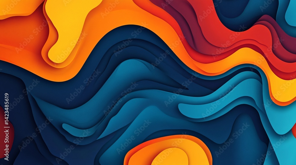 Poster Colorful abstract background flowing in curved shapes with shadows