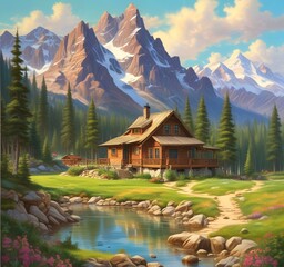 Illustration of spring landscape.