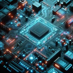 Fototapeta premium Neon Circuit with neon light