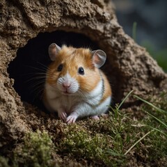 Hamster Peeking Out of Its Hideout