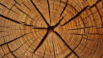Fototapeta premium Close up image of a cut tree trunk with distinct rings.