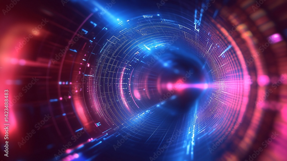 Poster Abstract futuristic tunnel effect showing data flowing through cyberspace