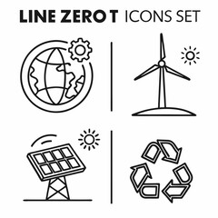 net zero line icons set.eps