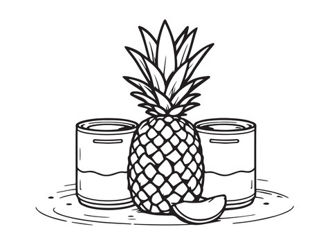 black and white pineapple with juice and slice clip art preview