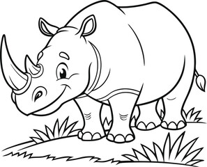 Fototapeta premium Cute Cartoon Rhino Outline Drawing for Coloring Book