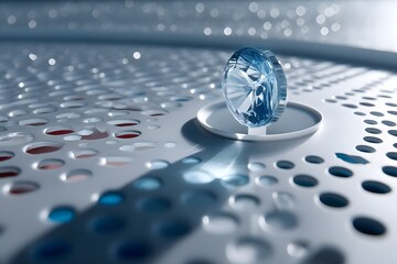 Radiant Blue Gemstone on Abstract Circular Background with Bokeh