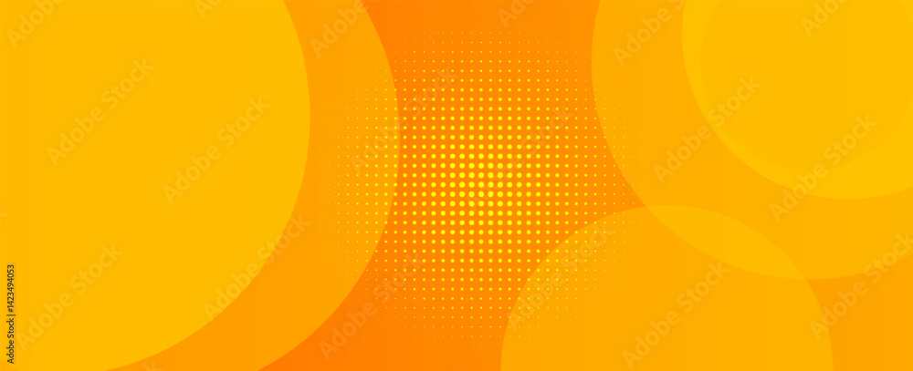 Poster abstract modern background with dynamic circle shapes and halftone dots. orange yellow gradient geom