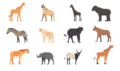 Obraz premium Flat Minimalist Safari Animals Vector Illustration Set for Design Projects