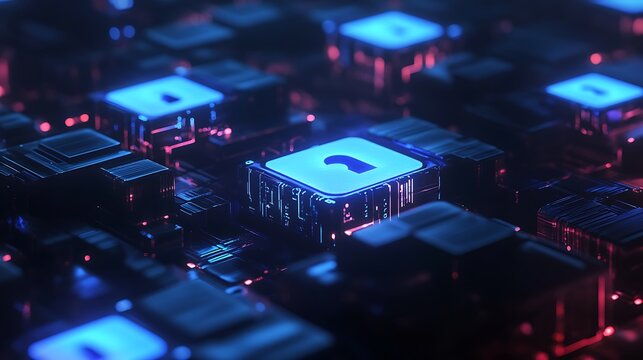 Lock Icon Glowing on a Futuristic Circuit Board for Data Security