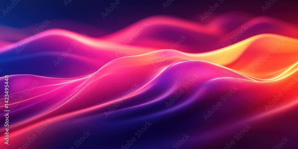 Poster vibrant waves of color flow in a dynamic and abstract landscape design at twilight