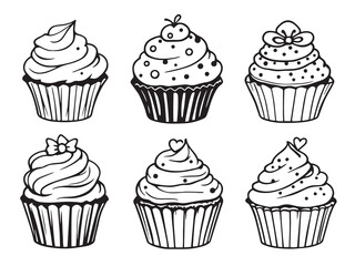 Cupcakes vector line art illustration