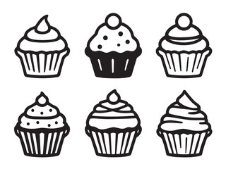 Cupcakes vector line art illustration