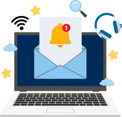 Vector illustration of a laptop displaying email