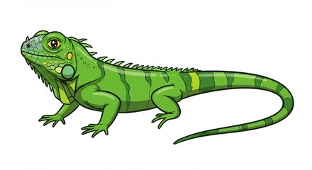 Fototapeta premium Green iguana cartoon illustration vibrant reptile art nature wildlife pet graphic