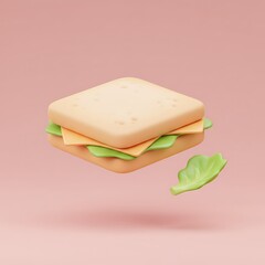 Stylized sandwich concept, light and playful with a pastel pink background scene