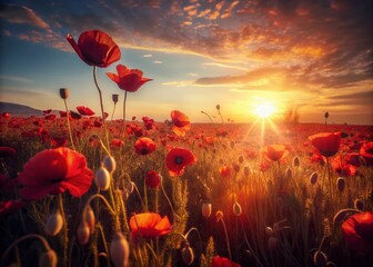 Obraz premium Vibrant Red Poppy Field Bloom - Summer Nature Photography