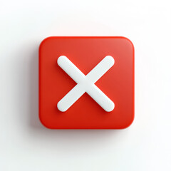 Red square button with white X cross symbol on white background
