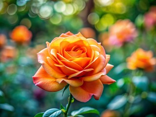 Vibrant Orange Rose in a Lush Garden - Shallow Depth of Field Stock Photo