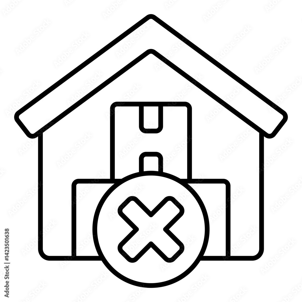 Aufkleber warehouse without boxes ban thin line icon, global sanctions concept. vector graphics. building with