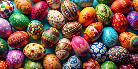 Obraz premium Vibrant Easter Eggs Close-Up: Colorful Spring Holiday Background