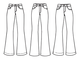 Flared Jeans vector line art illustration