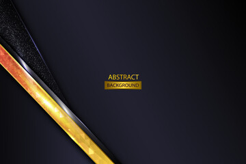 Dark Black Abstract Background With Gold Metalic Diagonal Trigonal Shapes