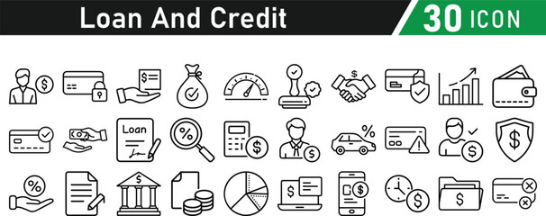 Loan and Credit icons set for mobile and app, Editable vector elements