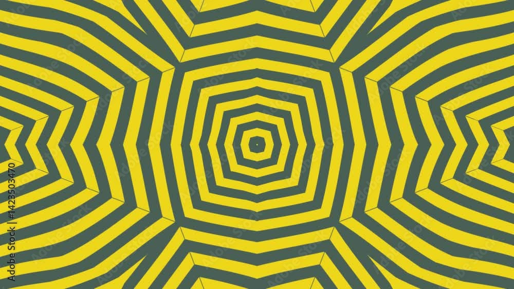 Poster abstract pattern of concentric stripes in yellow and green, creating a hypnotic optical illusion eff