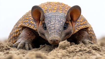 Fototapeta premium Close-up of a captivating armadillo in the sand.