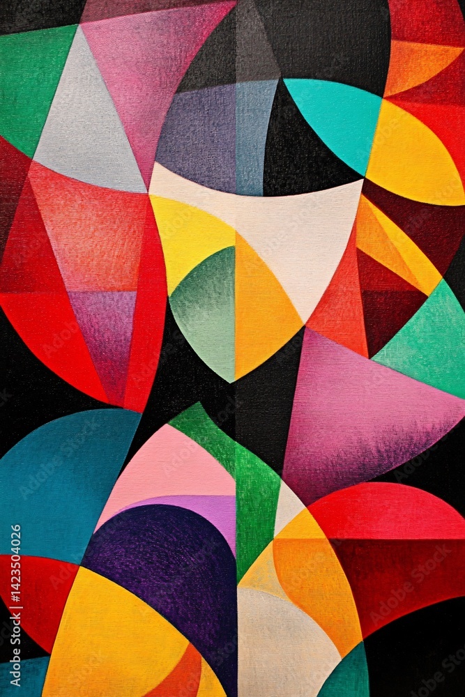 Poster Colorful abstract painting with geometric shapes creating dynamic composition