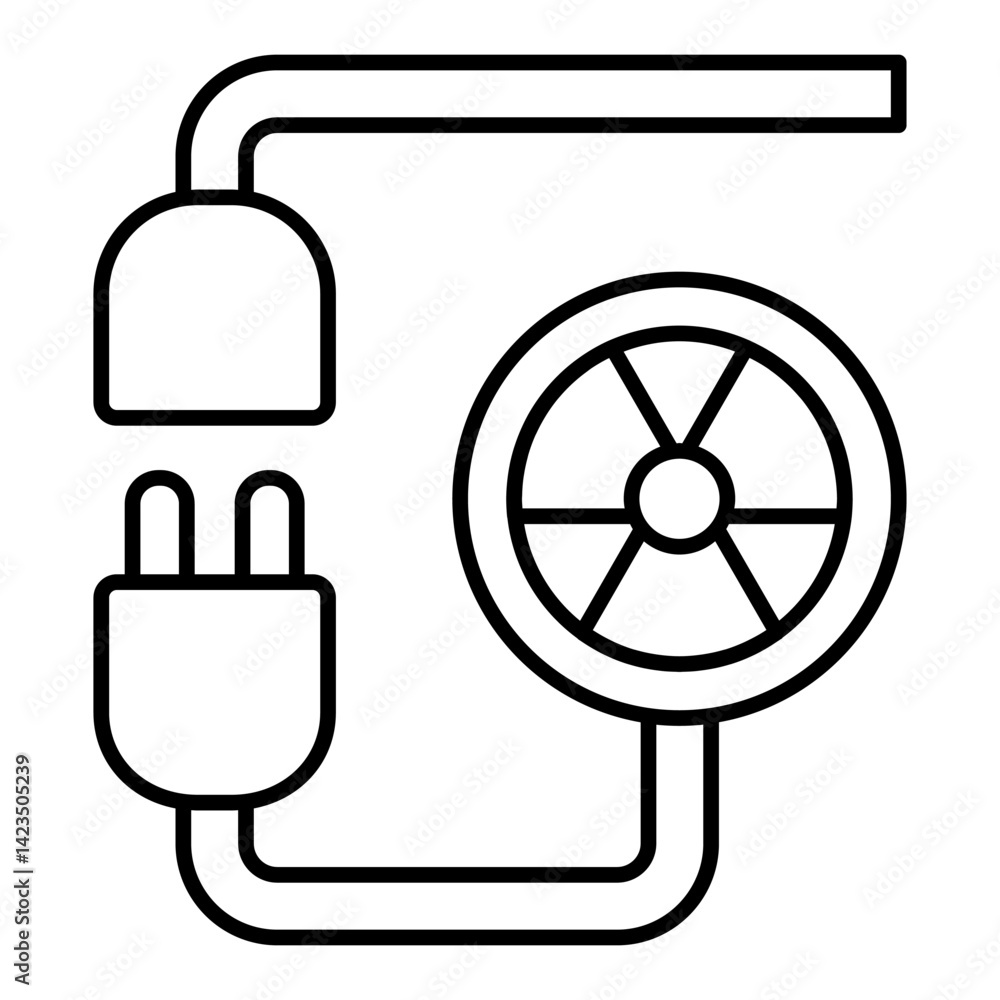 Poster electrical wire with radioactivity seal thin line icon, atomic energy concept. vector graphics. elec