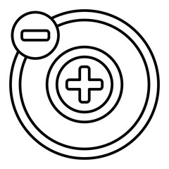 Element around positive element thin line icon, atomic energy concept. Vector graphics. Plus and minus, structure sign on white background, linear style for mobile or design.