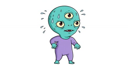 Whimsical cartoon alien baby illustration fun cute three eyed creature digital art graphic
