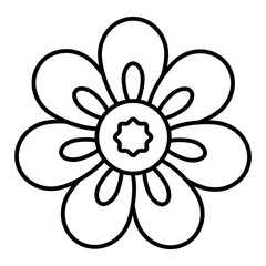 Beautiful flower with big petals thin line icon, flora nature concept. Vector graphics. Flower with pestles, plant sign on white background, linear style for mobile or design.