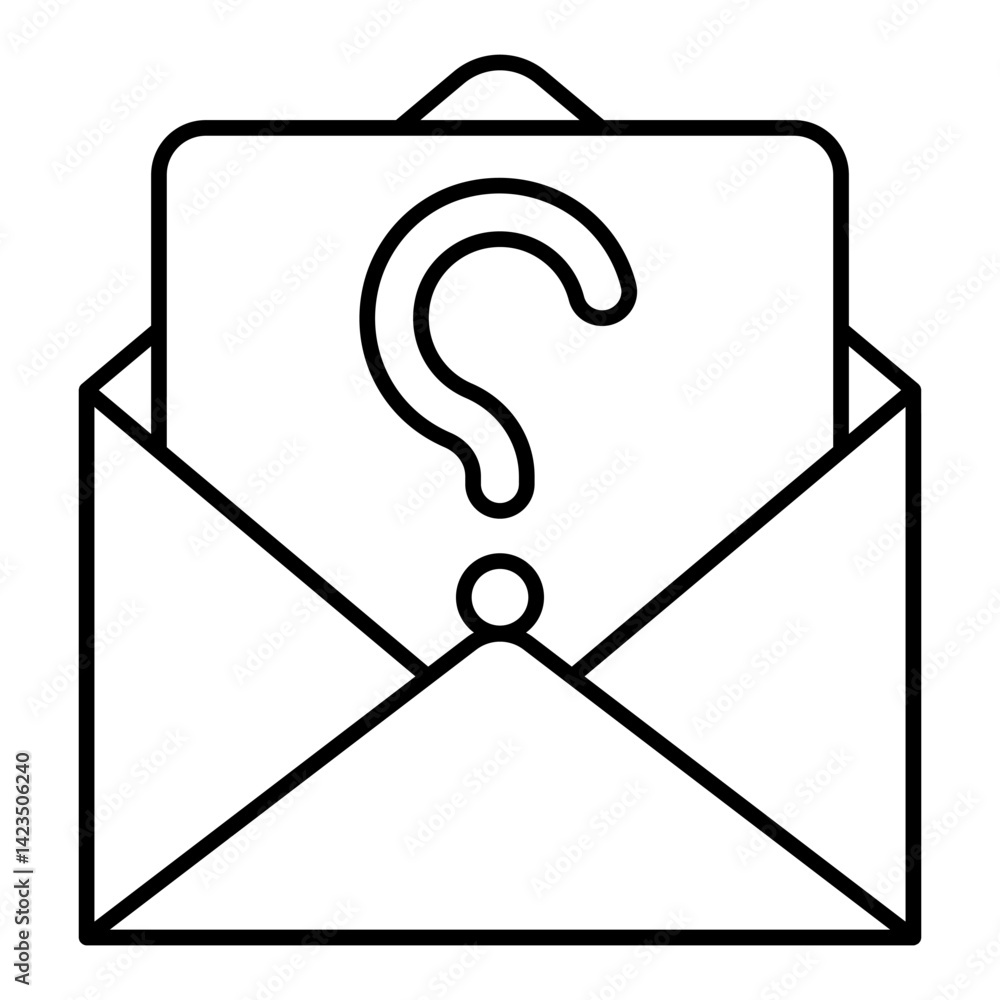 Poster letter with mark in envelope thin line icon, postage concept. vector graphics. eenvelope with questi