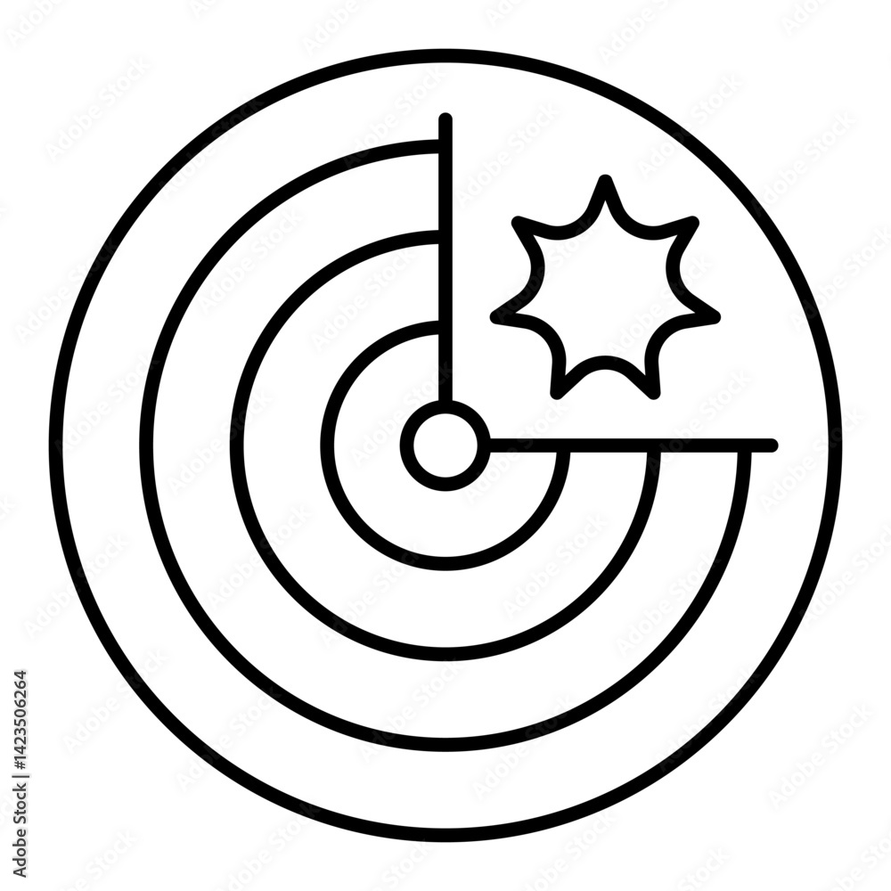 Poster antivirus radar with explosion blast thin line icon, hacker attack concept. vector graphics. virus d