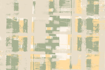 Obraz premium Abstract vector background. Grunge collage composition with distressed textures, painterly brush strokes, and overlapping geometric square shapes. Muted colors.