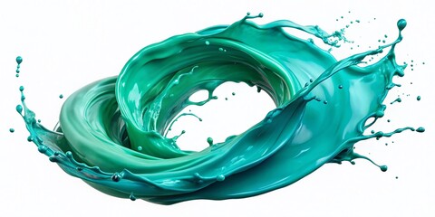 Fototapeta premium Swirling Blue-Green Paint Spiral Splash: Abstract Art Design Element PNG Cutout - Low Light Photography