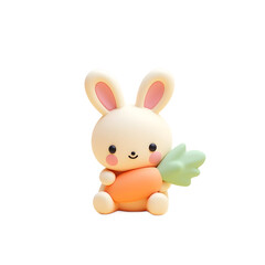 Fototapeta premium Cute Cartoon Rabbit Holding Carrot Toy on Light Yellow Background