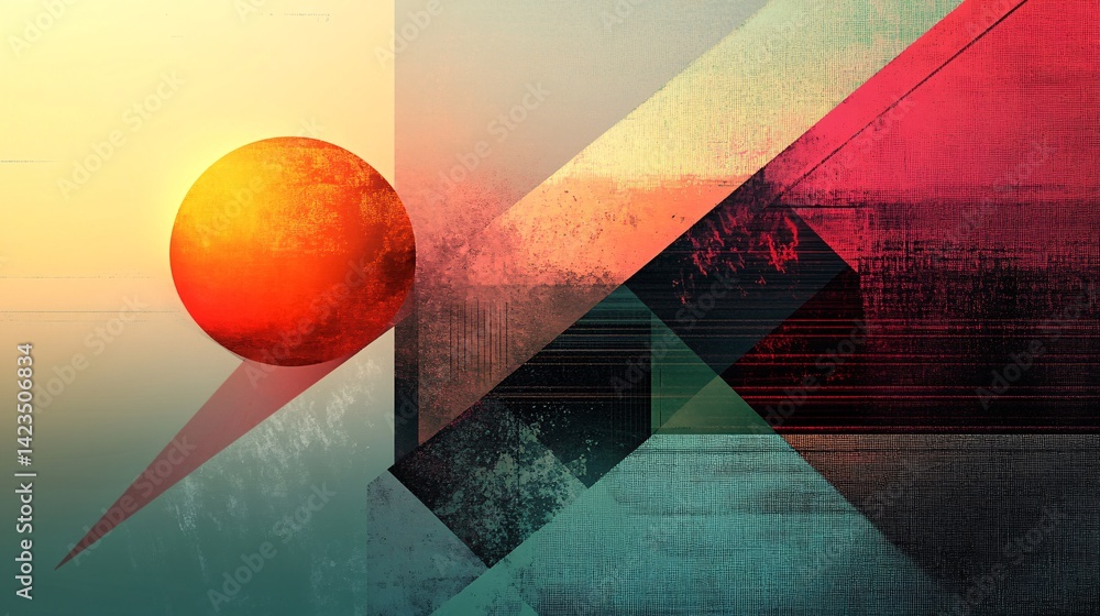 Aufkleber Abstract geometric background showing a red sun shining over triangles
