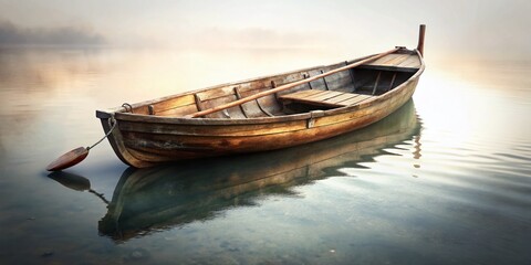 Obraz premium Surreal Wooden Rowboat Isolated on White Background - Minimalist Nautical Stock Photo