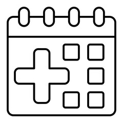 Obraz premium Calendar date with medical plus thin line icon, insurance concept. Vector graphics. Page with insured event sign on white background, linear style for mobile or design.