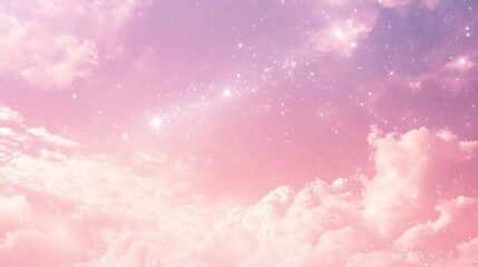 Pink Sky with Clouds and Sparkling Stars Magical Dream Background