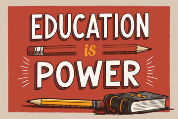 Design a bold poster proclaiming "Education is Power," featuring a raised pen, emphasizing empowerment and knowledge.  The style should be motivational and impactful.