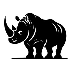 Fototapeta premium Black and white illustration, rhinoceros silhouette, minimalist design