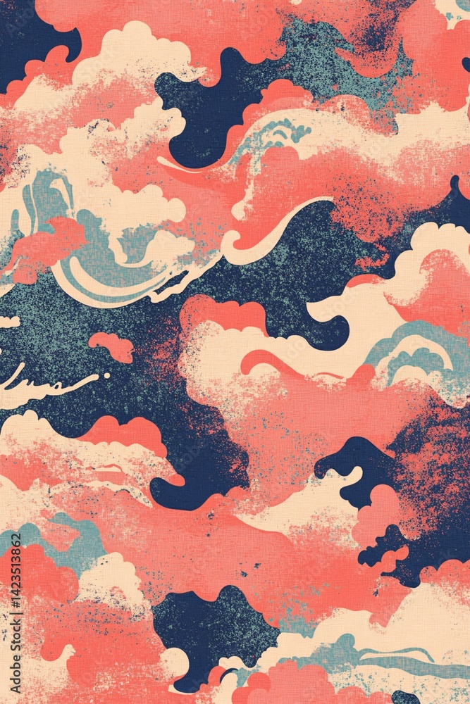 Poster Seamless pattern with abstract waves crashing in a retro style design