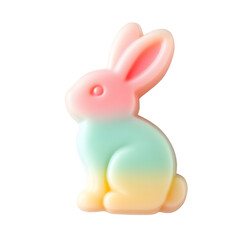 Obraz premium Pastel Colored Rabbit Sitting with Long Ears Against White Background