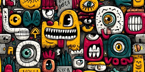 Obraz premium A vibrant street art mural blending cultural symbols and abstract patterns, celebrating diversity and unity. Its bright, playful feel suits children's educational materials or fun, friendly products.