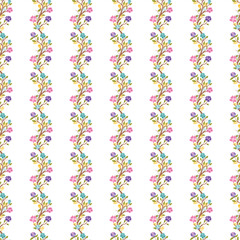 Obraz premium Seamless Pattern of Vertical Flower Vines on a White Background