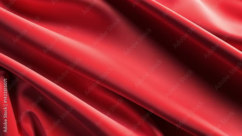 Poster luxurious red satin fabric drapes elegantly, showcasing smooth textures and vibrant color, creating 